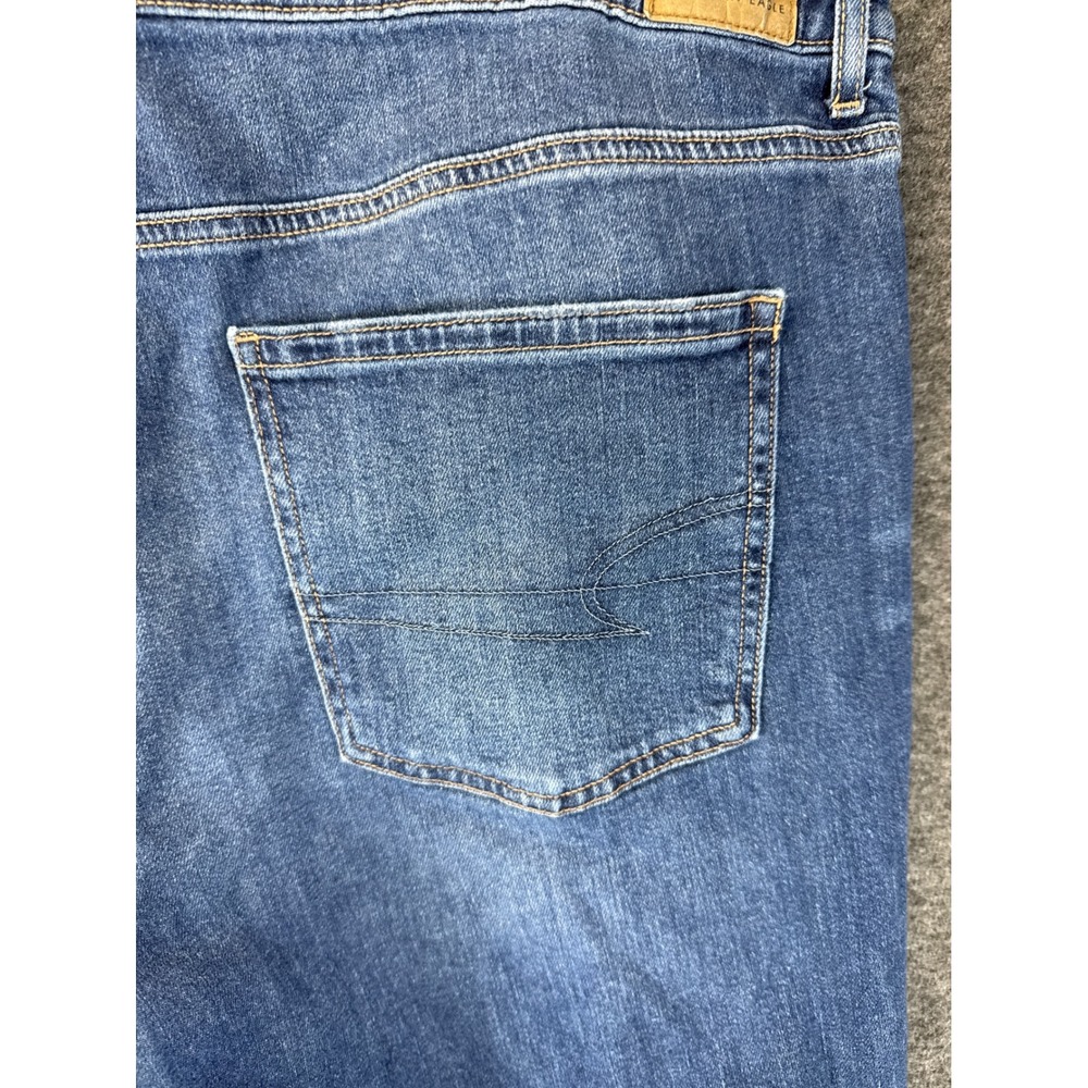 American Eagle Baggy Wide Leg Jeans Women 16 Study Academia Low Rise Raw Hem Blu - Picture 13 of 15